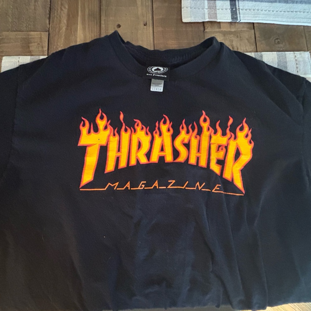 Thrasher Black Tee with Fiery Logo